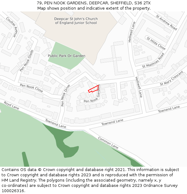 79, PEN NOOK GARDENS, DEEPCAR, SHEFFIELD, S36 2TX: Location map and indicative extent of plot