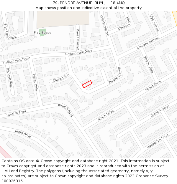 79, PENDRE AVENUE, RHYL, LL18 4NQ: Location map and indicative extent of plot