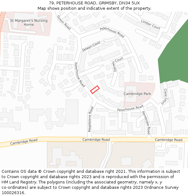 79, PETERHOUSE ROAD, GRIMSBY, DN34 5UX: Location map and indicative extent of plot