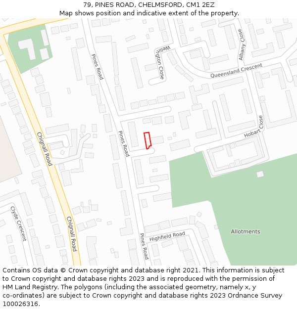 79, PINES ROAD, CHELMSFORD, CM1 2EZ: Location map and indicative extent of plot