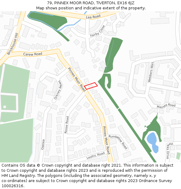 79, PINNEX MOOR ROAD, TIVERTON, EX16 6JZ: Location map and indicative extent of plot