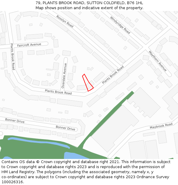 79, PLANTS BROOK ROAD, SUTTON COLDFIELD, B76 1HL: Location map and indicative extent of plot