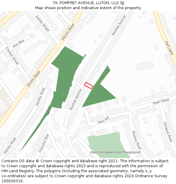 79, POMFRET AVENUE, LUTON, LU2 0JJ: Location map and indicative extent of plot