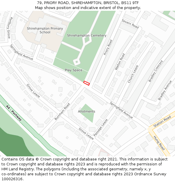 79, PRIORY ROAD, SHIREHAMPTON, BRISTOL, BS11 9TF: Location map and indicative extent of plot