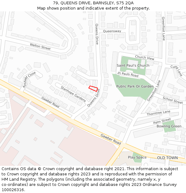 79, QUEENS DRIVE, BARNSLEY, S75 2QA: Location map and indicative extent of plot