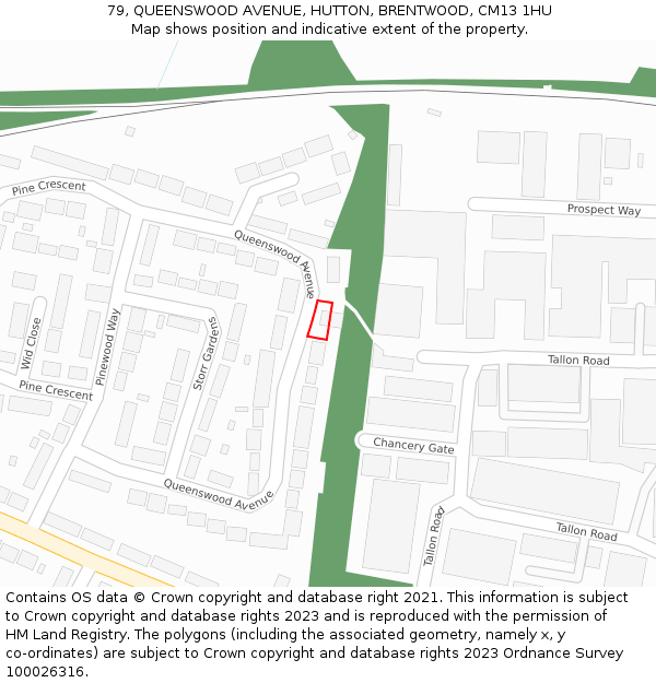 79, QUEENSWOOD AVENUE, HUTTON, BRENTWOOD, CM13 1HU: Location map and indicative extent of plot