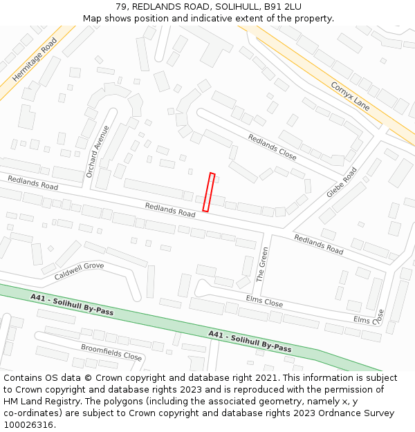 79, REDLANDS ROAD, SOLIHULL, B91 2LU: Location map and indicative extent of plot