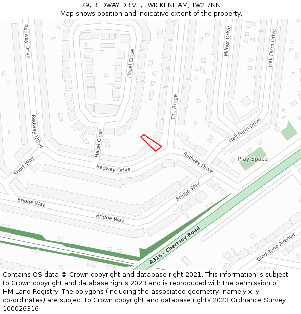 79, REDWAY DRIVE, TWICKENHAM, TW2 7NN: Location map and indicative extent of plot