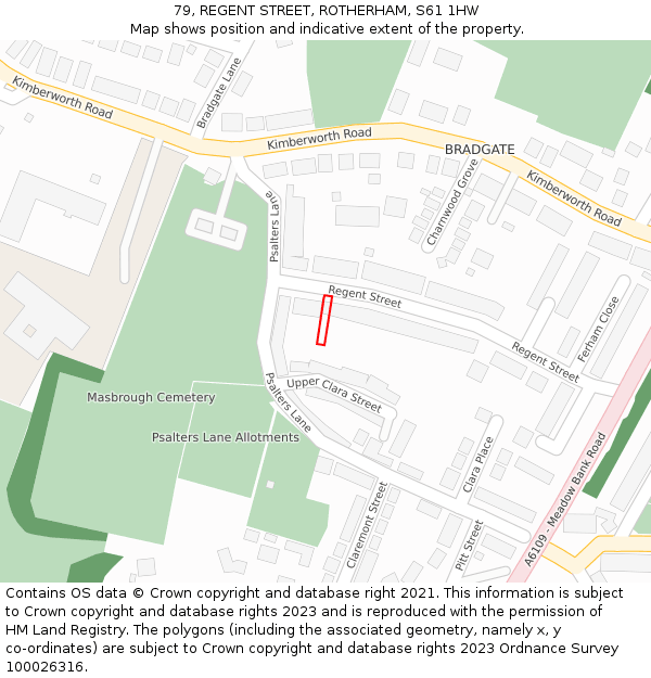79, REGENT STREET, ROTHERHAM, S61 1HW: Location map and indicative extent of plot