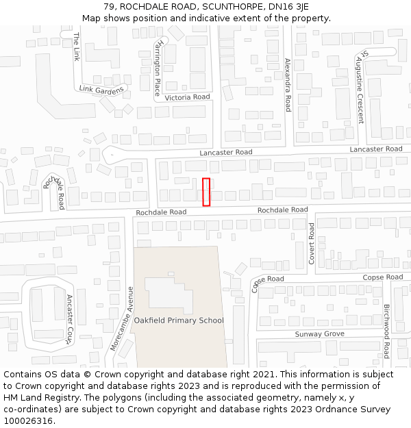 79, ROCHDALE ROAD, SCUNTHORPE, DN16 3JE: Location map and indicative extent of plot