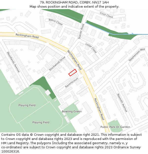 79, ROCKINGHAM ROAD, CORBY, NN17 1AH: Location map and indicative extent of plot