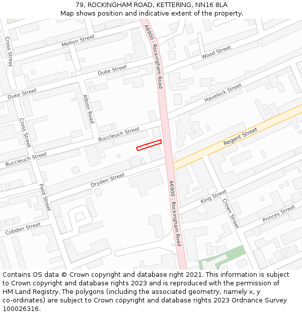 79, ROCKINGHAM ROAD, KETTERING, NN16 8LA: Location map and indicative extent of plot