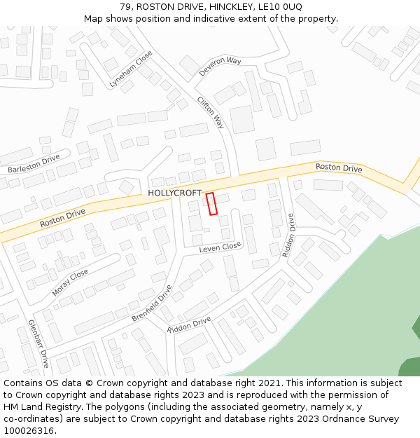 79, ROSTON DRIVE, HINCKLEY, LE10 0UQ: Location map and indicative extent of plot