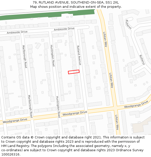 79, RUTLAND AVENUE, SOUTHEND-ON-SEA, SS1 2XL: Location map and indicative extent of plot
