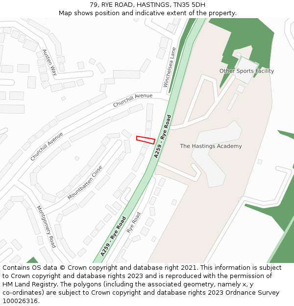 79, RYE ROAD, HASTINGS, TN35 5DH: Location map and indicative extent of plot