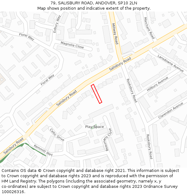 79, SALISBURY ROAD, ANDOVER, SP10 2LN: Location map and indicative extent of plot