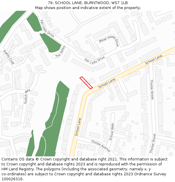 79, SCHOOL LANE, BURNTWOOD, WS7 1LB: Location map and indicative extent of plot