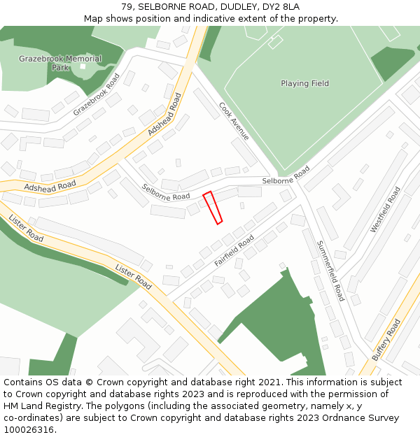 79, SELBORNE ROAD, DUDLEY, DY2 8LA: Location map and indicative extent of plot
