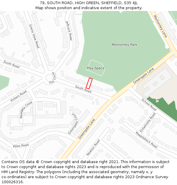 79, SOUTH ROAD, HIGH GREEN, SHEFFIELD, S35 4JL: Location map and indicative extent of plot