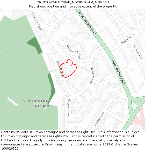 79, STAINDALE DRIVE, NOTTINGHAM, NG8 5FU: Location map and indicative extent of plot