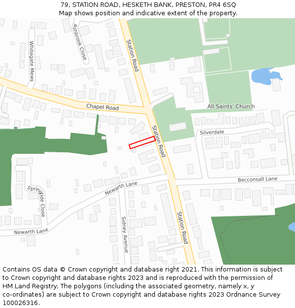 79, STATION ROAD, HESKETH BANK, PRESTON, PR4 6SQ: Location map and indicative extent of plot