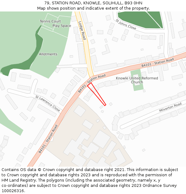 79, STATION ROAD, KNOWLE, SOLIHULL, B93 0HN: Location map and indicative extent of plot
