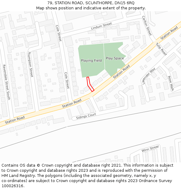 79, STATION ROAD, SCUNTHORPE, DN15 6RQ: Location map and indicative extent of plot