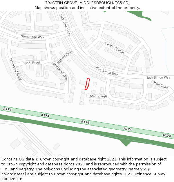 79, STEIN GROVE, MIDDLESBROUGH, TS5 8DJ: Location map and indicative extent of plot