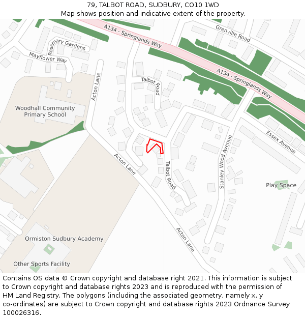 79, TALBOT ROAD, SUDBURY, CO10 1WD: Location map and indicative extent of plot