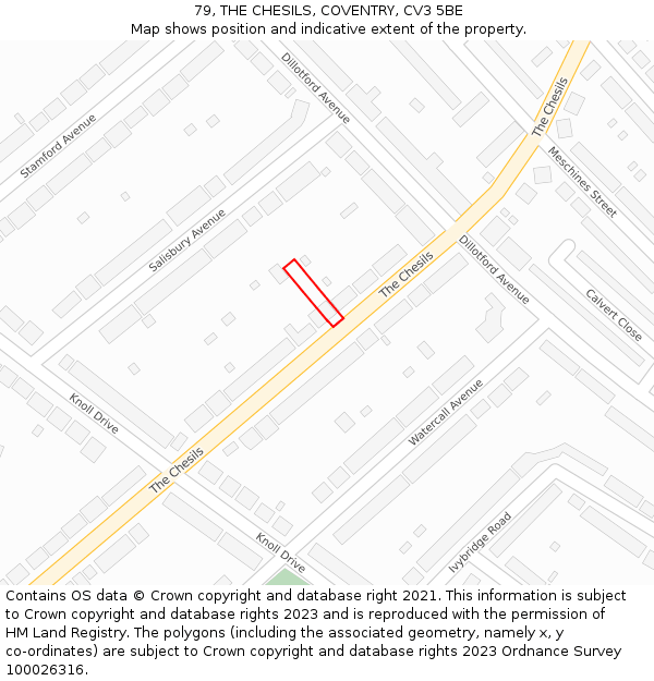 79, THE CHESILS, COVENTRY, CV3 5BE: Location map and indicative extent of plot