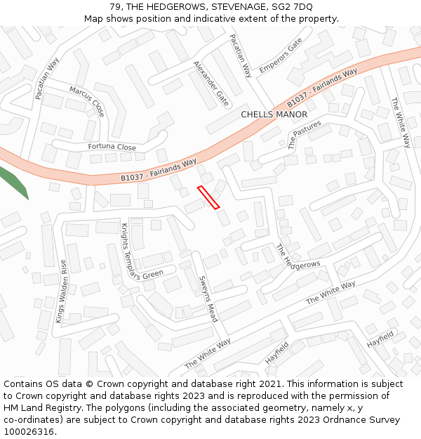 79, THE HEDGEROWS, STEVENAGE, SG2 7DQ: Location map and indicative extent of plot