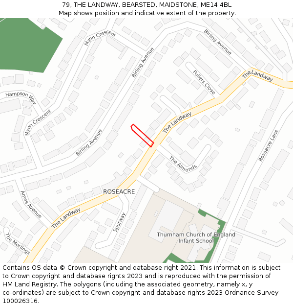79, THE LANDWAY, BEARSTED, MAIDSTONE, ME14 4BL: Location map and indicative extent of plot