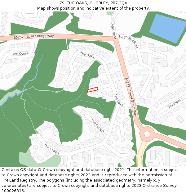 79, THE OAKS, CHORLEY, PR7 3QX: Location map and indicative extent of plot