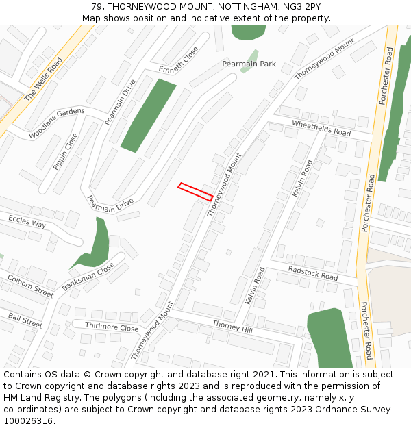 79, THORNEYWOOD MOUNT, NOTTINGHAM, NG3 2PY: Location map and indicative extent of plot