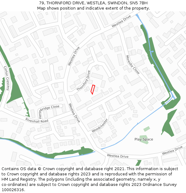 79, THORNFORD DRIVE, WESTLEA, SWINDON, SN5 7BH: Location map and indicative extent of plot