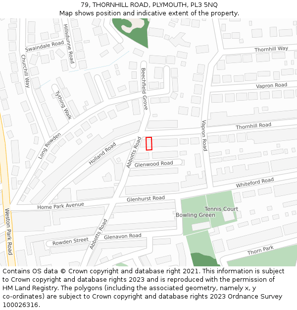 79, THORNHILL ROAD, PLYMOUTH, PL3 5NQ: Location map and indicative extent of plot