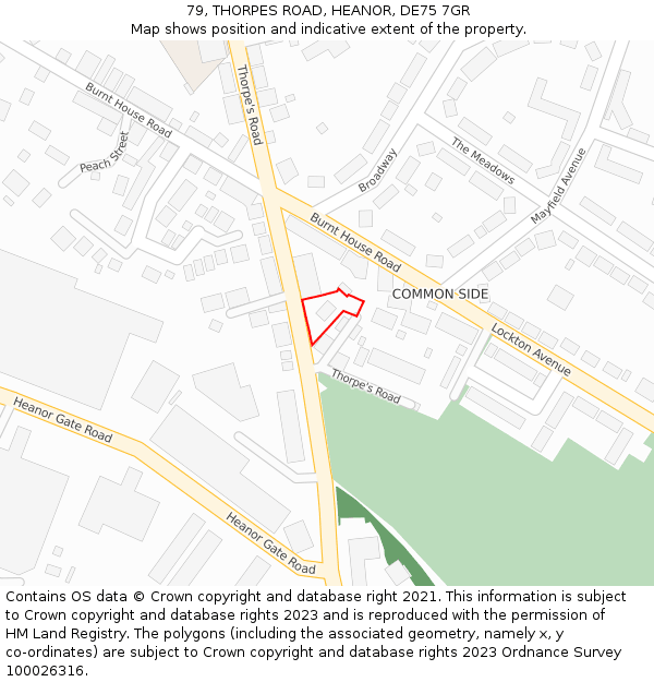 79, THORPES ROAD, HEANOR, DE75 7GR: Location map and indicative extent of plot