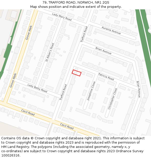 79, TRAFFORD ROAD, NORWICH, NR1 2QS: Location map and indicative extent of plot