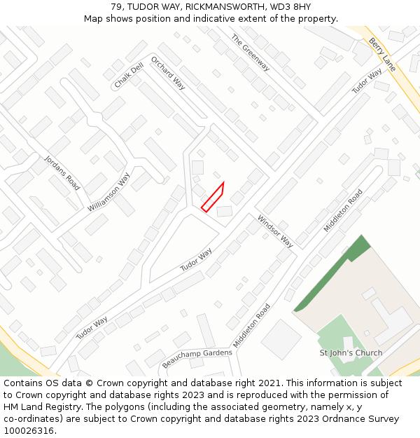 79, TUDOR WAY, RICKMANSWORTH, WD3 8HY: Location map and indicative extent of plot