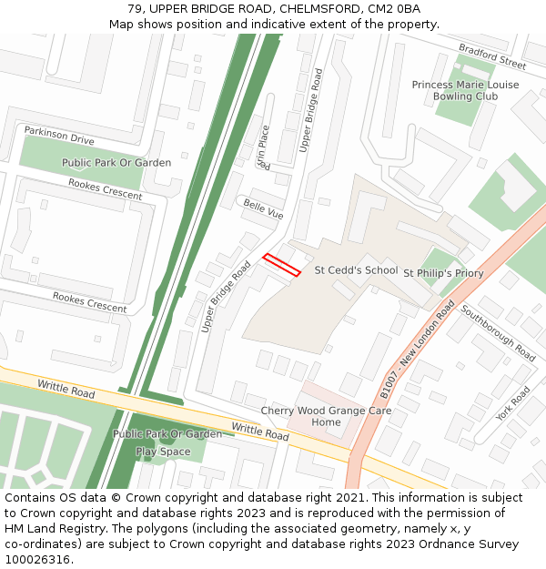 79, UPPER BRIDGE ROAD, CHELMSFORD, CM2 0BA: Location map and indicative extent of plot