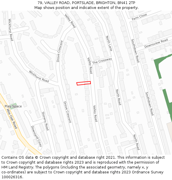 79, VALLEY ROAD, PORTSLADE, BRIGHTON, BN41 2TP: Location map and indicative extent of plot