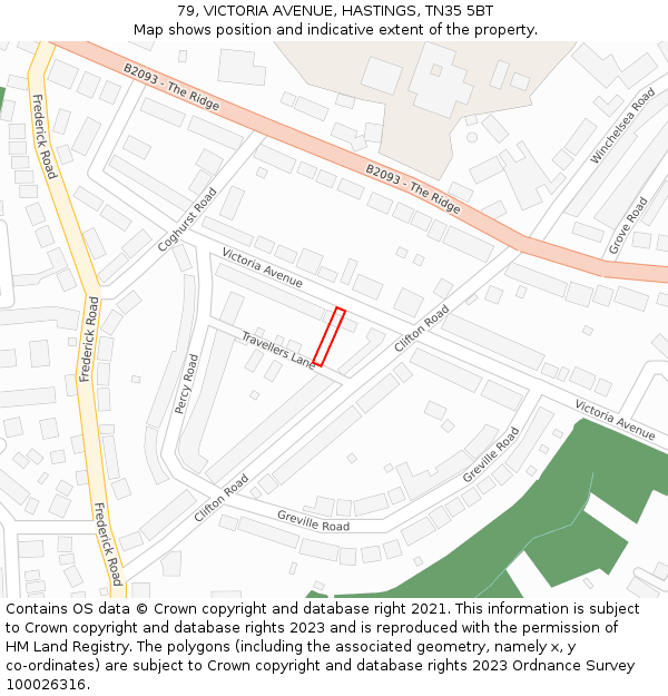 79, VICTORIA AVENUE, HASTINGS, TN35 5BT: Location map and indicative extent of plot