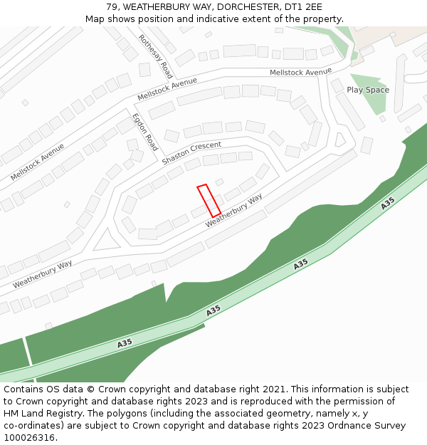 79, WEATHERBURY WAY, DORCHESTER, DT1 2EE: Location map and indicative extent of plot