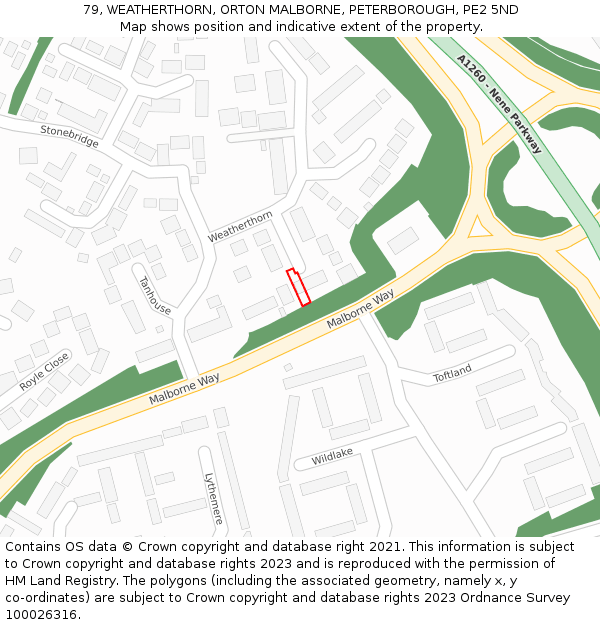 79, WEATHERTHORN, ORTON MALBORNE, PETERBOROUGH, PE2 5ND: Location map and indicative extent of plot