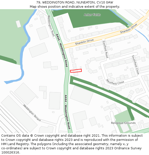 79, WEDDINGTON ROAD, NUNEATON, CV10 0AW: Location map and indicative extent of plot