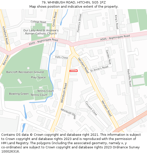 79, WHINBUSH ROAD, HITCHIN, SG5 1PZ: Location map and indicative extent of plot