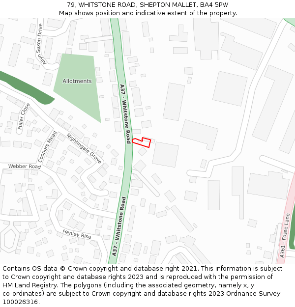 79, WHITSTONE ROAD, SHEPTON MALLET, BA4 5PW: Location map and indicative extent of plot