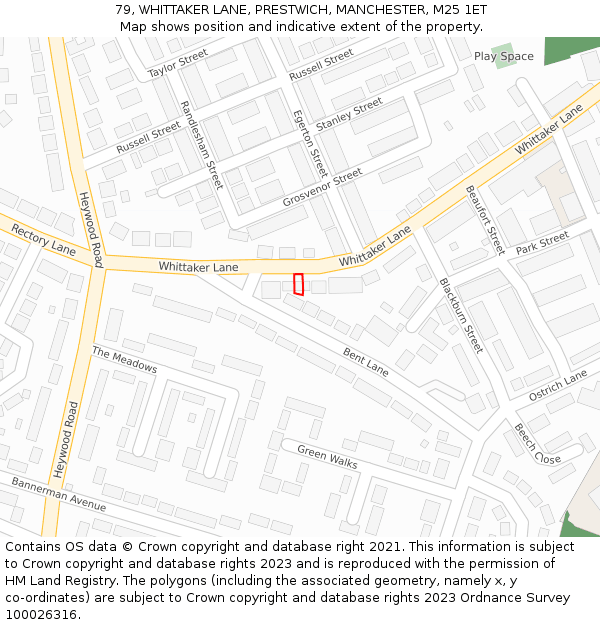79, WHITTAKER LANE, PRESTWICH, MANCHESTER, M25 1ET: Location map and indicative extent of plot