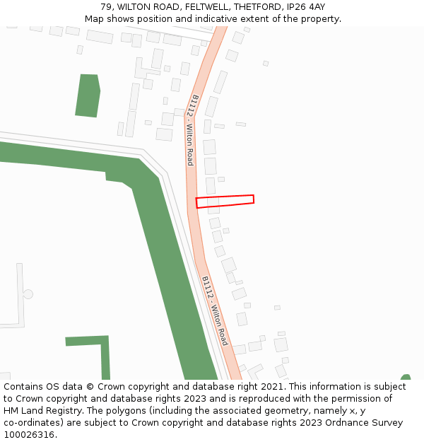 79, WILTON ROAD, FELTWELL, THETFORD, IP26 4AY: Location map and indicative extent of plot