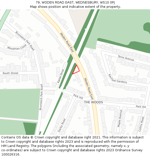 79, WODEN ROAD EAST, WEDNESBURY, WS10 0PJ: Location map and indicative extent of plot